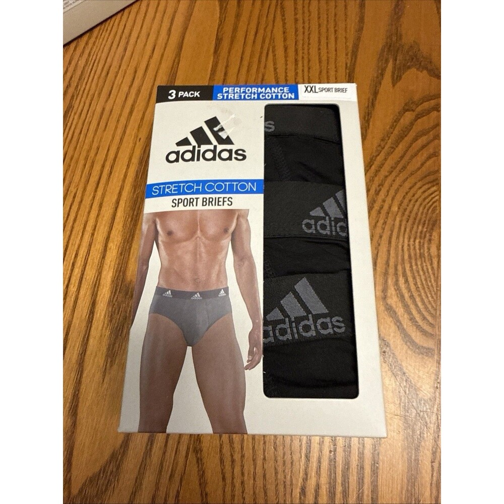 Adidas Sport Briefs Performance Stretch Cotton Mens XXL Black 3 Pack New